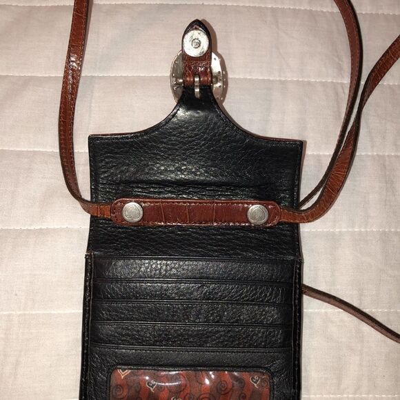 Brighton Convertible Pebbled Black Brown Silver Mini Wallet Crossbody Purse - Picture 6 of 16